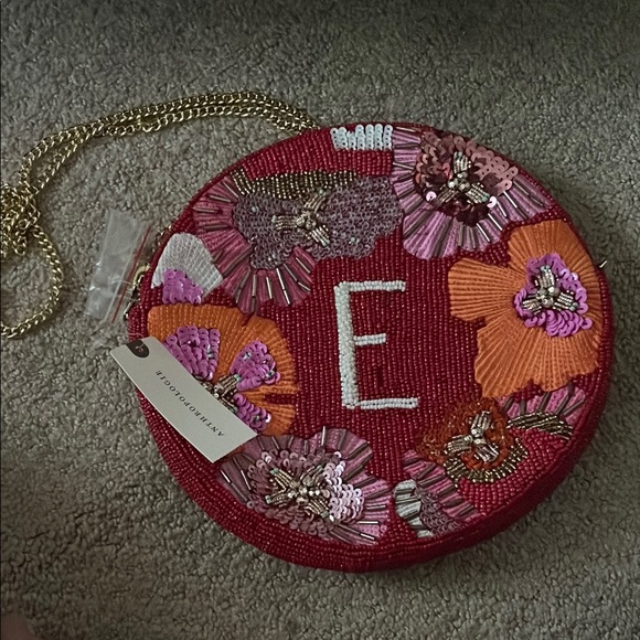 Anthropologie Red Beaded Floral Crossbody Bag - Picture 1 of 3